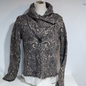 Mary Wool Blend Floral Print Cardigan Funnel Neck Sweater sz L